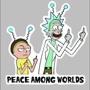sticker rick and morty peace among worlds